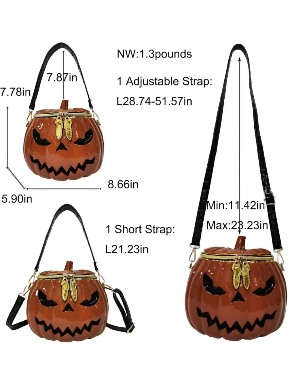 Women's Brown Pumpkin Crossbody Purse For Gothic Halloween Shoulder Bag Purse